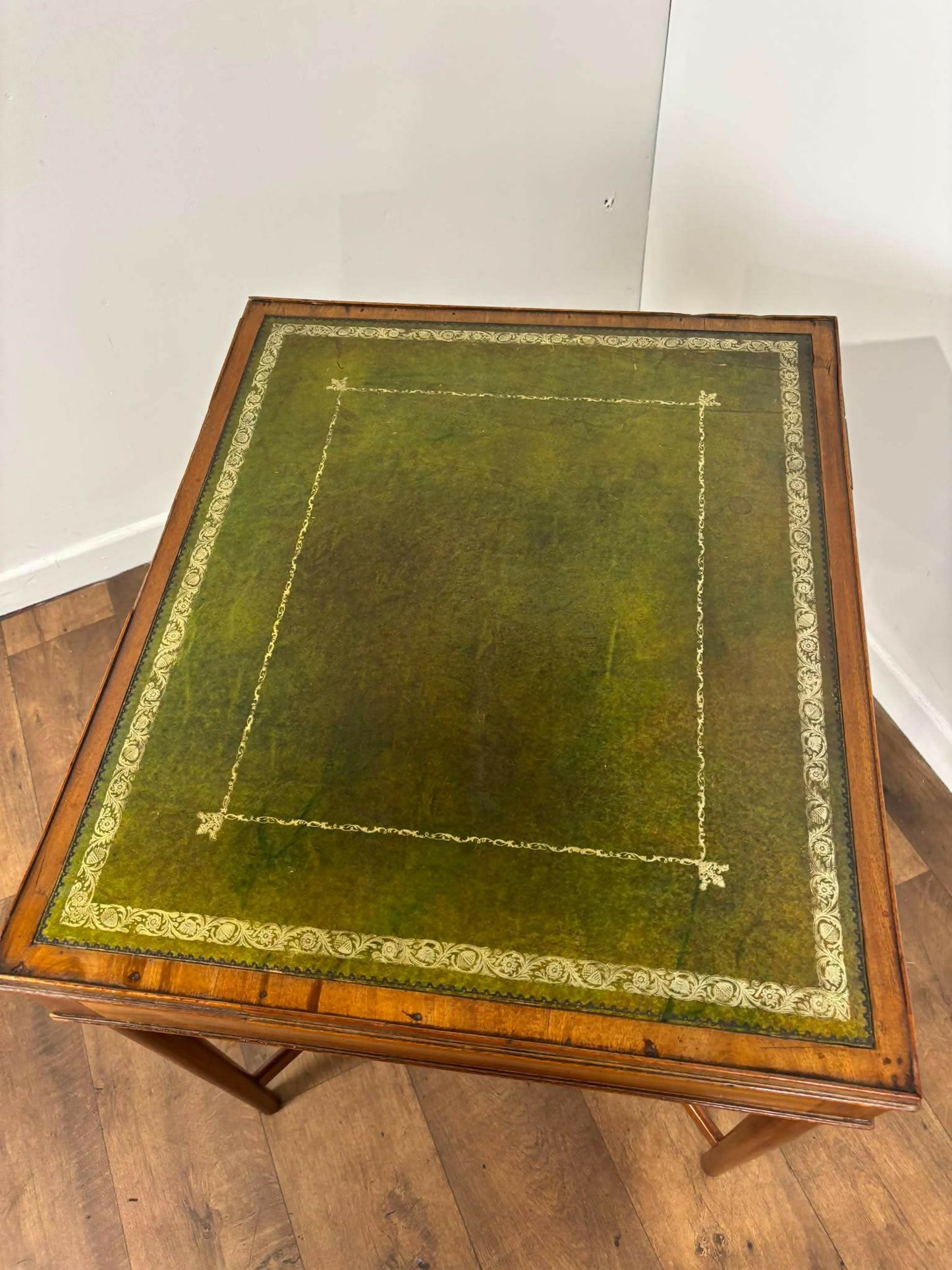 Edwardian Mahogany Side Table with Tooled Green Leather Top