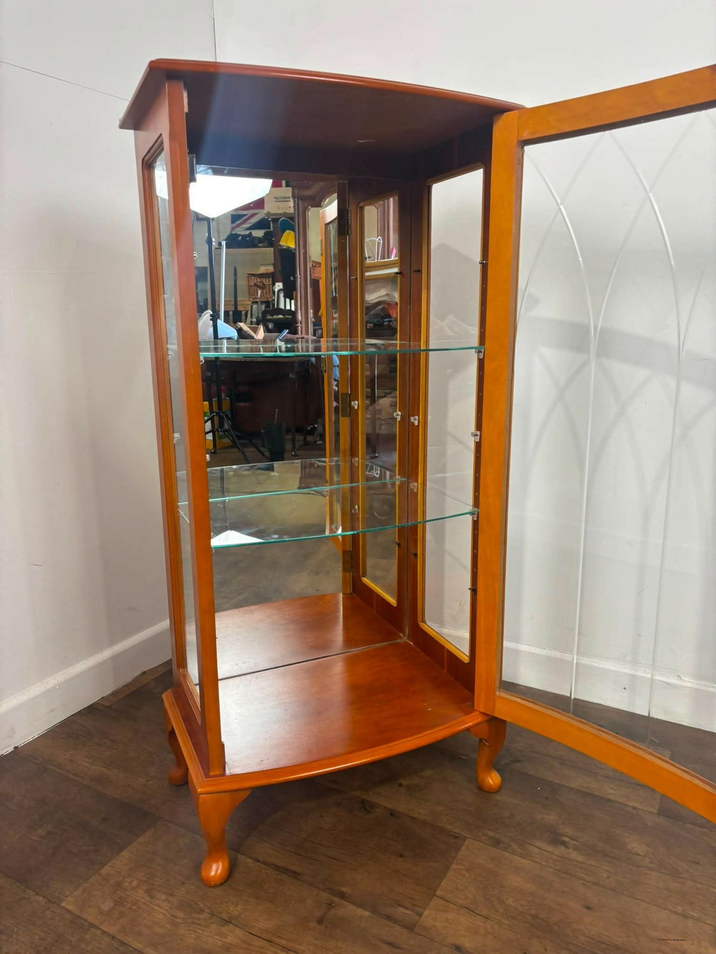 Reproduction Yew Wood Glazed Display Cabinet with Key