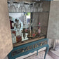 Exquisite Edwardian Cocktail Cabinet Luxury Upcycled – Teal & Peacock Decoupage, Mirrored Bar with LED & Gold Interior