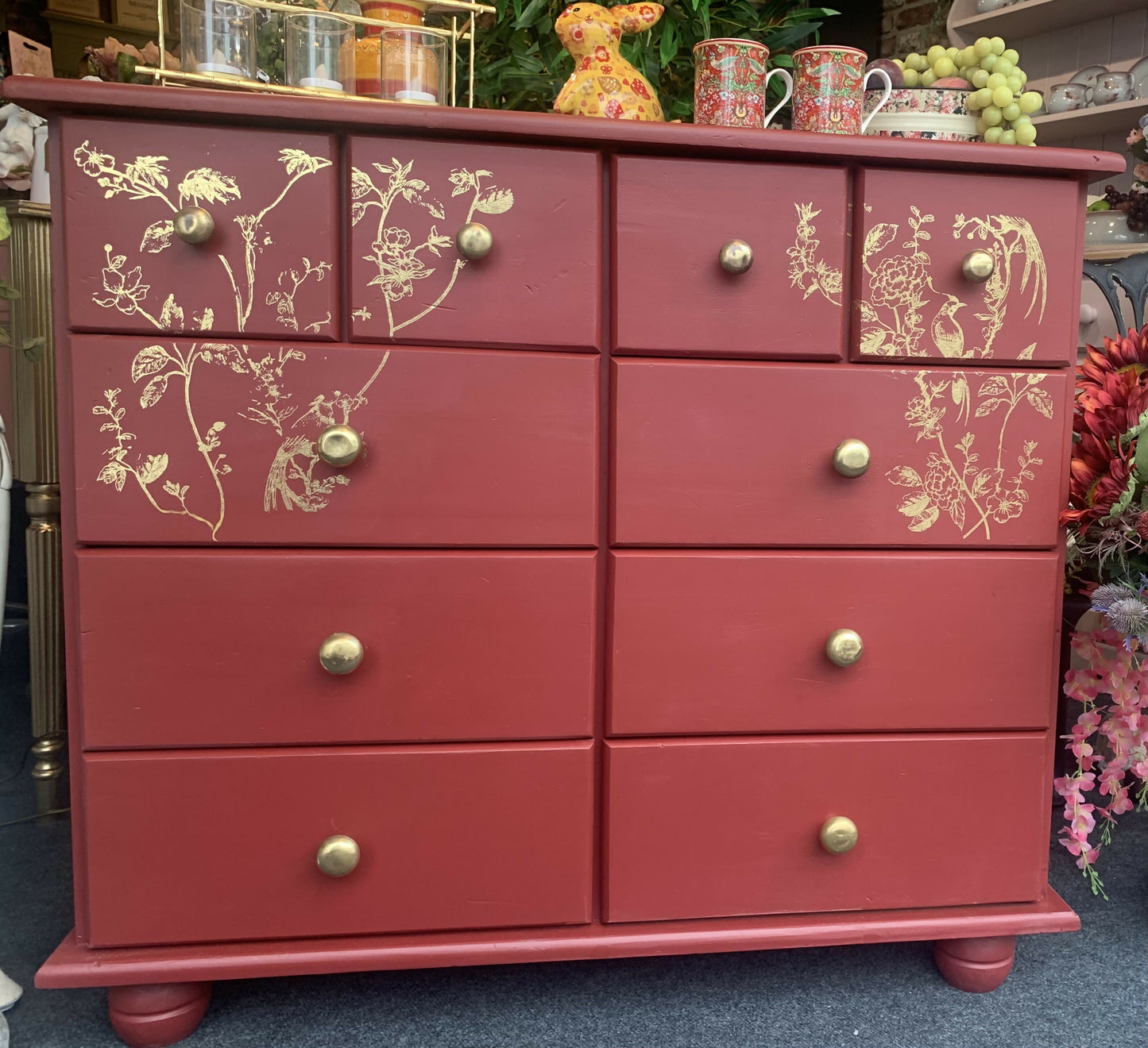 *SOLD* Red Pine merchants chest of drawers chinoiserie