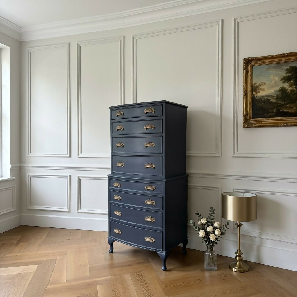 Vintage navy blue chest of drawers 8 drawers tallboy