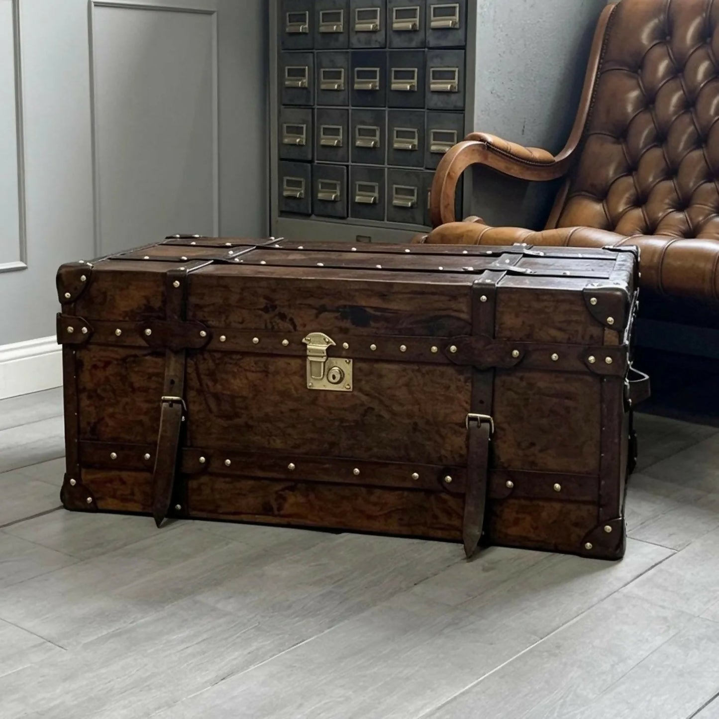 Chestnut Bridle Leather Coffee Table - Luxury Handmade English - Belted - hand Dyed