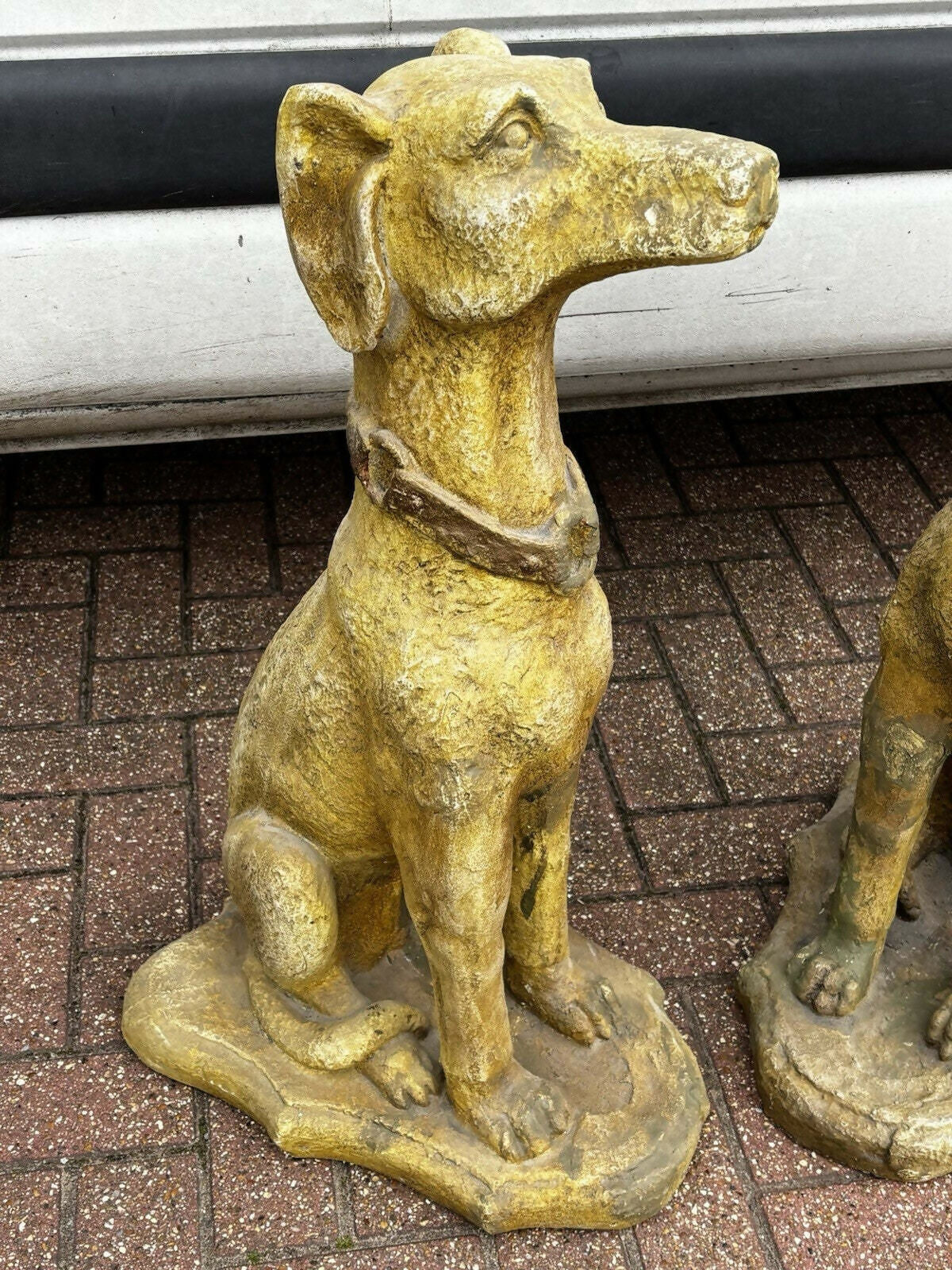 Life Size Pair Of Vintage Garden Dog Statues.