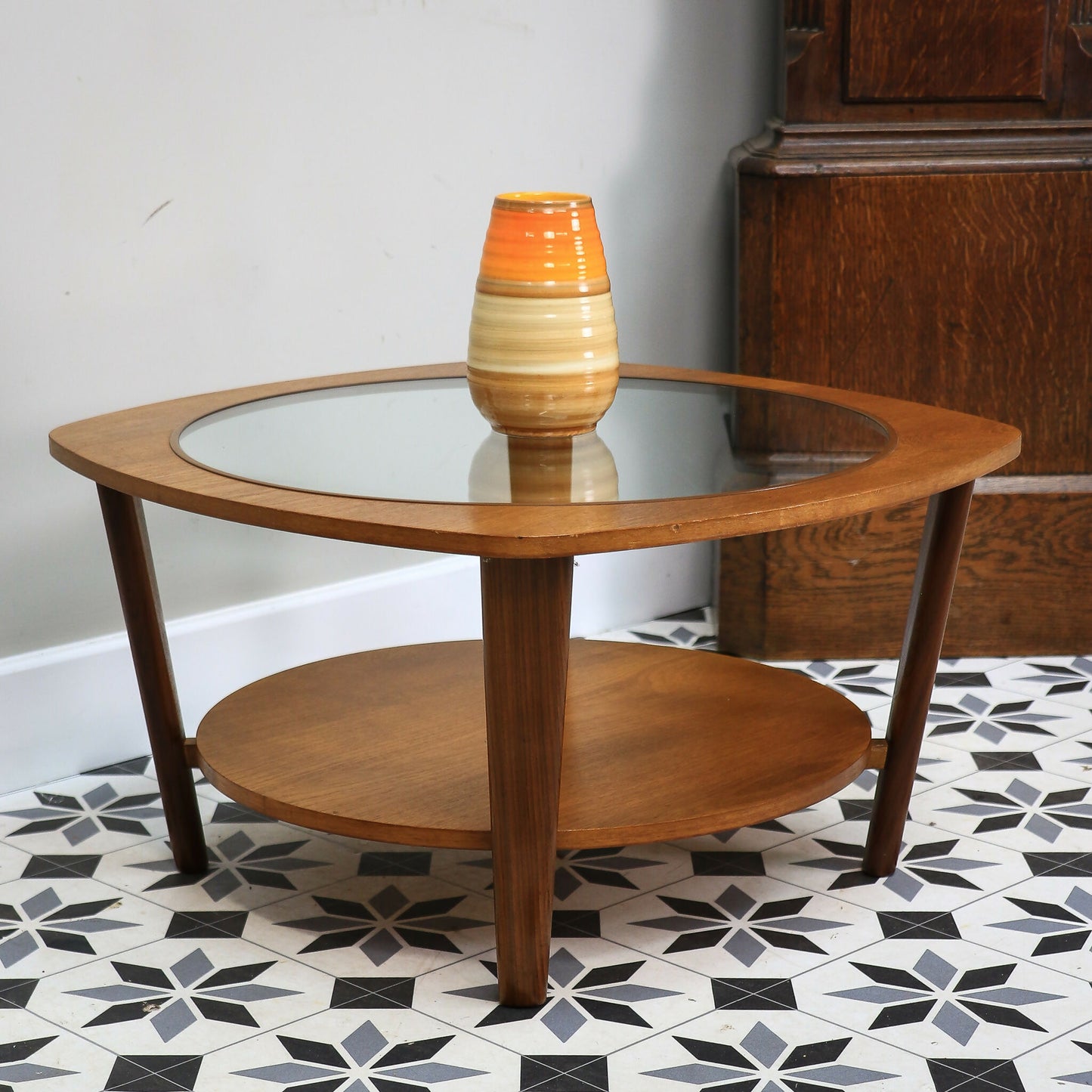 Remploy Teak Coffee Table with Two Tiers Glass Top and Afromosia Legs