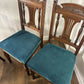 Set of Six Edwardian Carved Oak Dining Chairs –with Teal Upholstery
