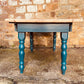Restored Rectangular Pine Dining Table – Sanded Timber Top & Teal Painted Legs