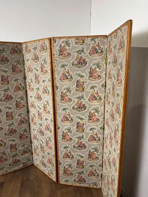 Vintage Four Panel Folding Bedroom Screen / Room Divider