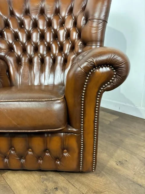 Brown Leather Button Back Chesterfield Arm Chair