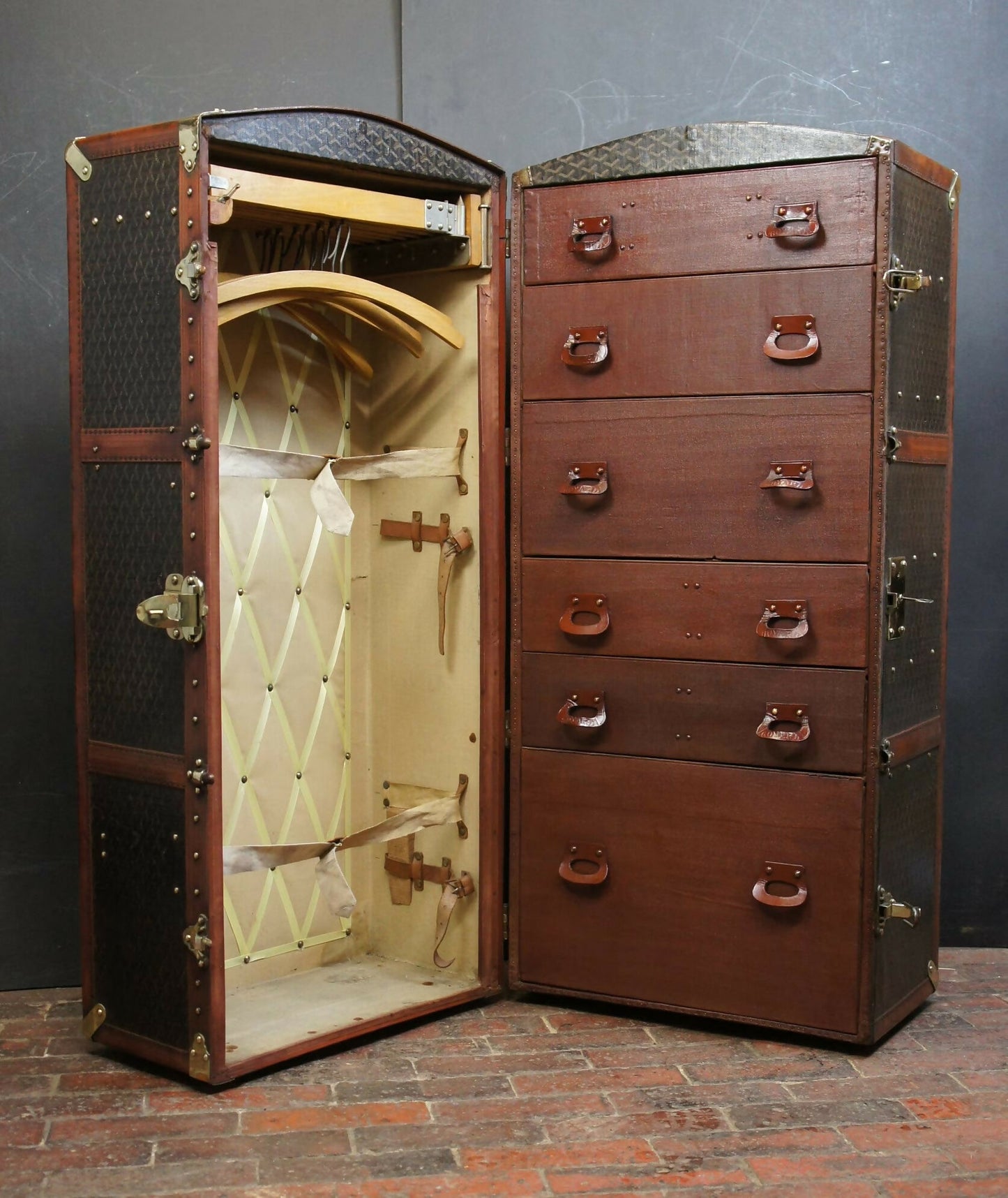 Luxury Antique Wardrobe Trunk by Goyard with Key
