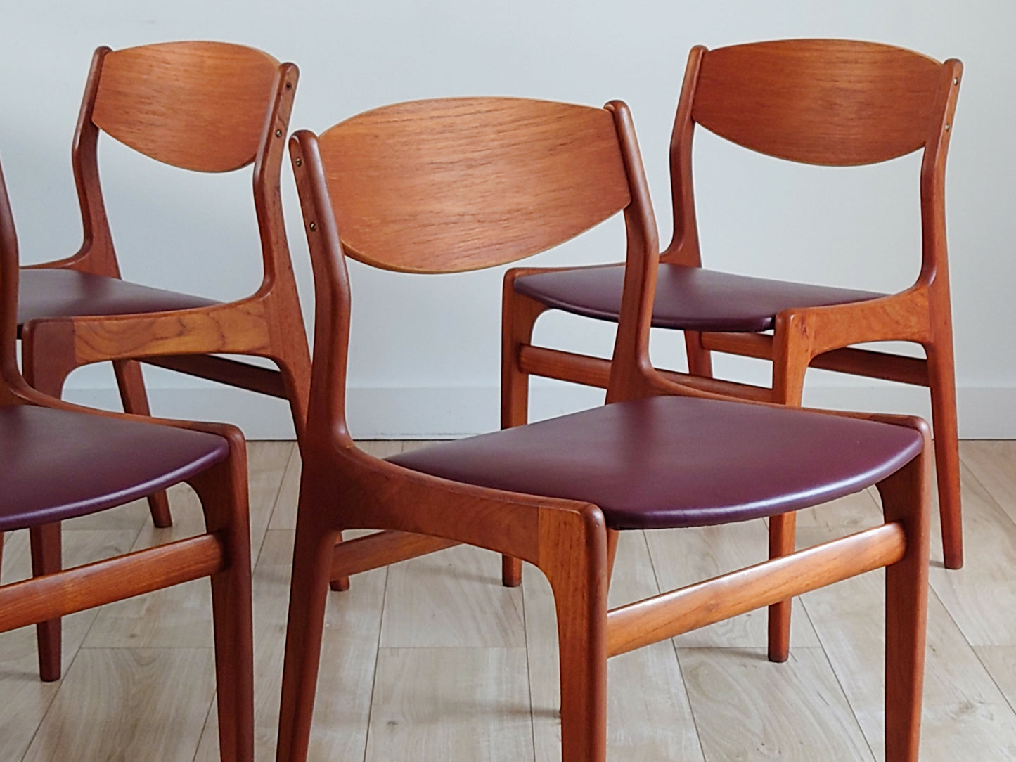 Mid century retro real leather Danish dining chairs set of 4