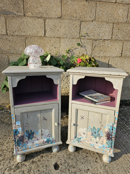 Hand Painted Pine Bedside Cabinets