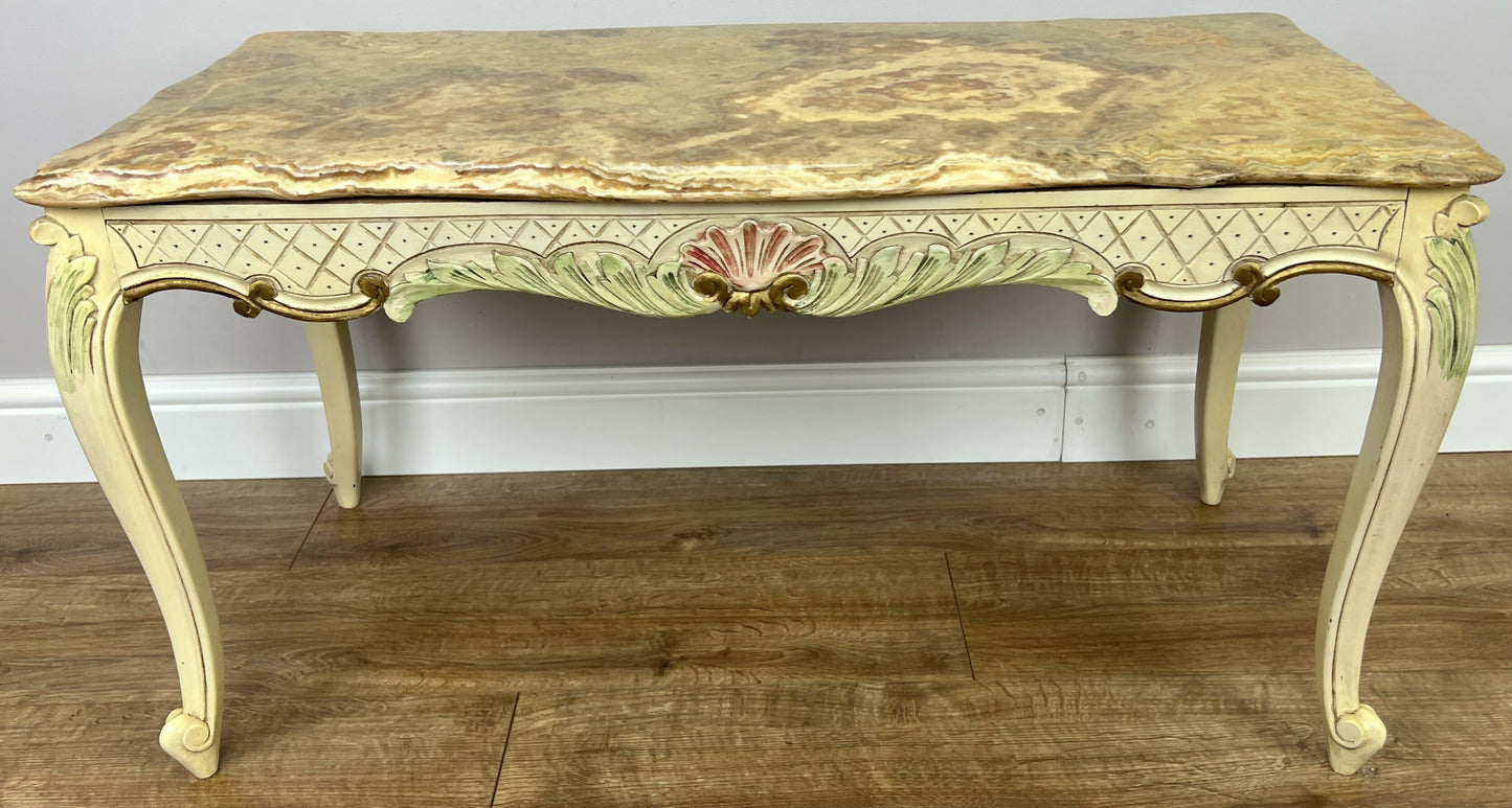 Coffee Table Vintage Shabby Chic Louis XVI Marble Top Carved Table LOT 6278
