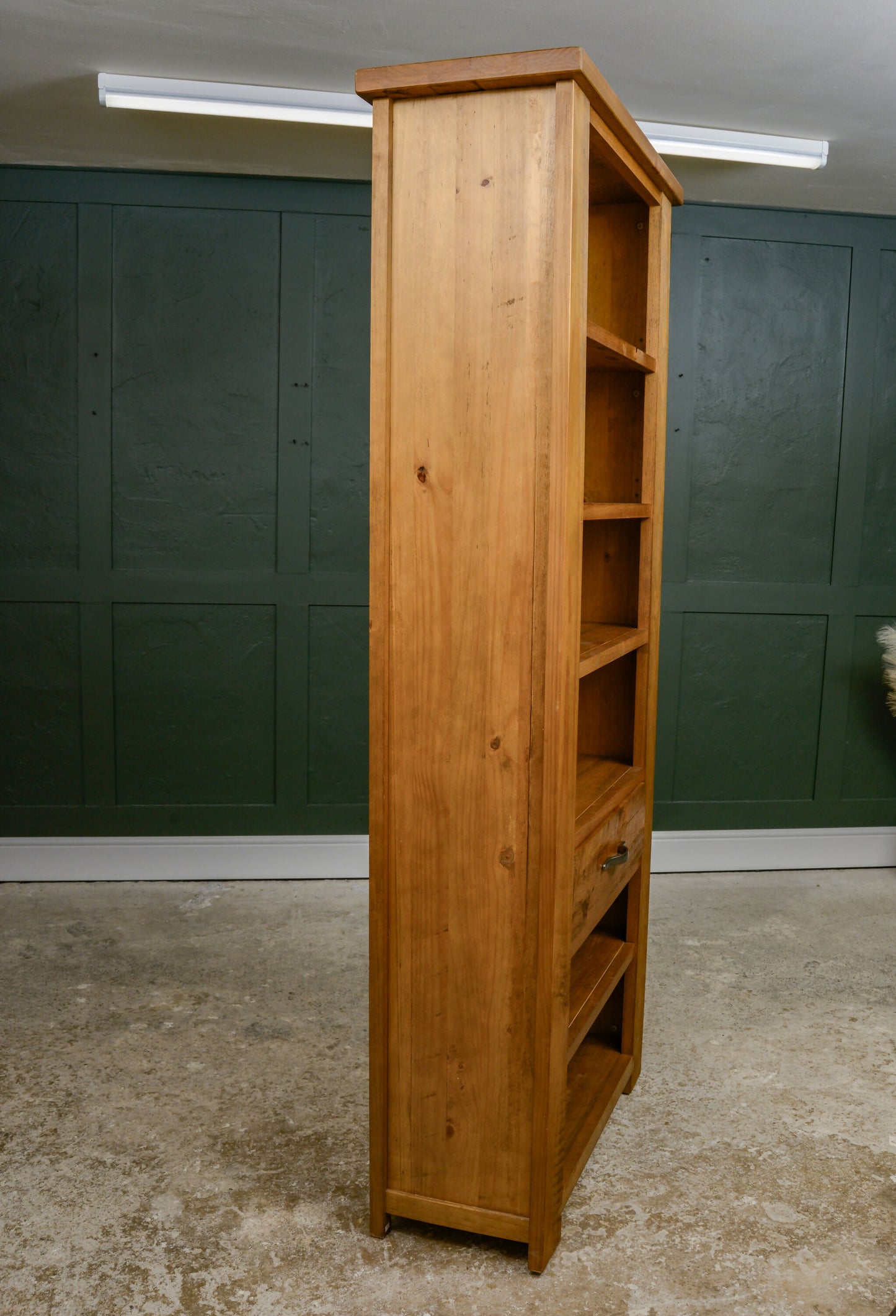 Rustic Tall Pine Bookcase with Drawer - 200 cm Tall