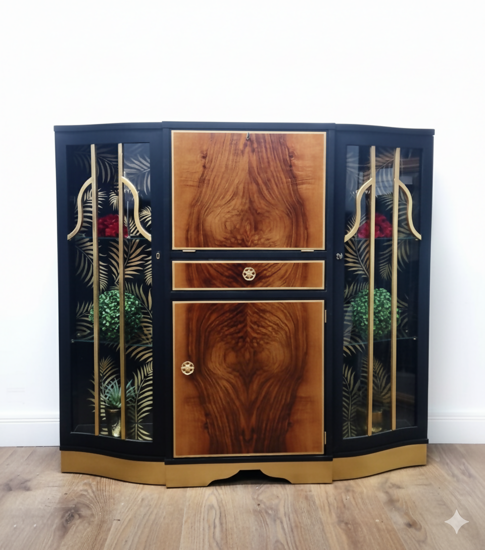 Art deco cocktail cabinet black and gold-MADE TO ORDER
