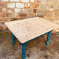 Restored Rectangular Pine Dining Table – Sanded Timber Top & Teal Painted Legs