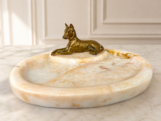 Tray Antique French Style Marble Brass Dog Decorative Display Tray LOT 6419