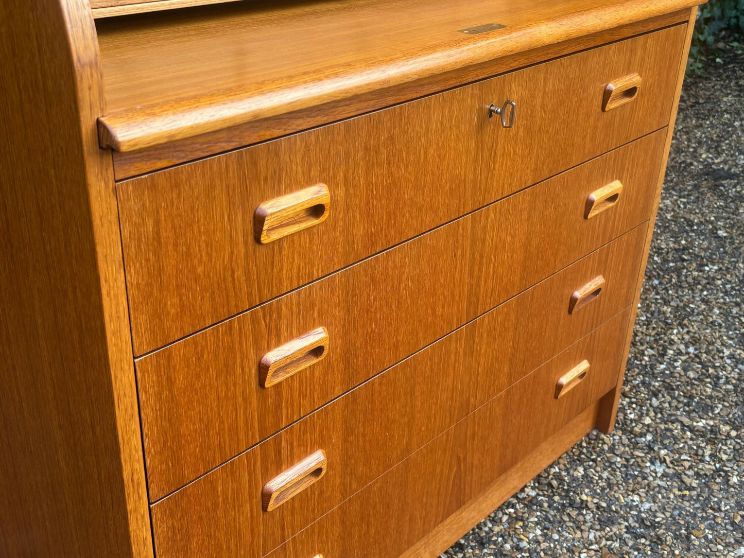 Mid Century Cylinder Top Bureau In Teak