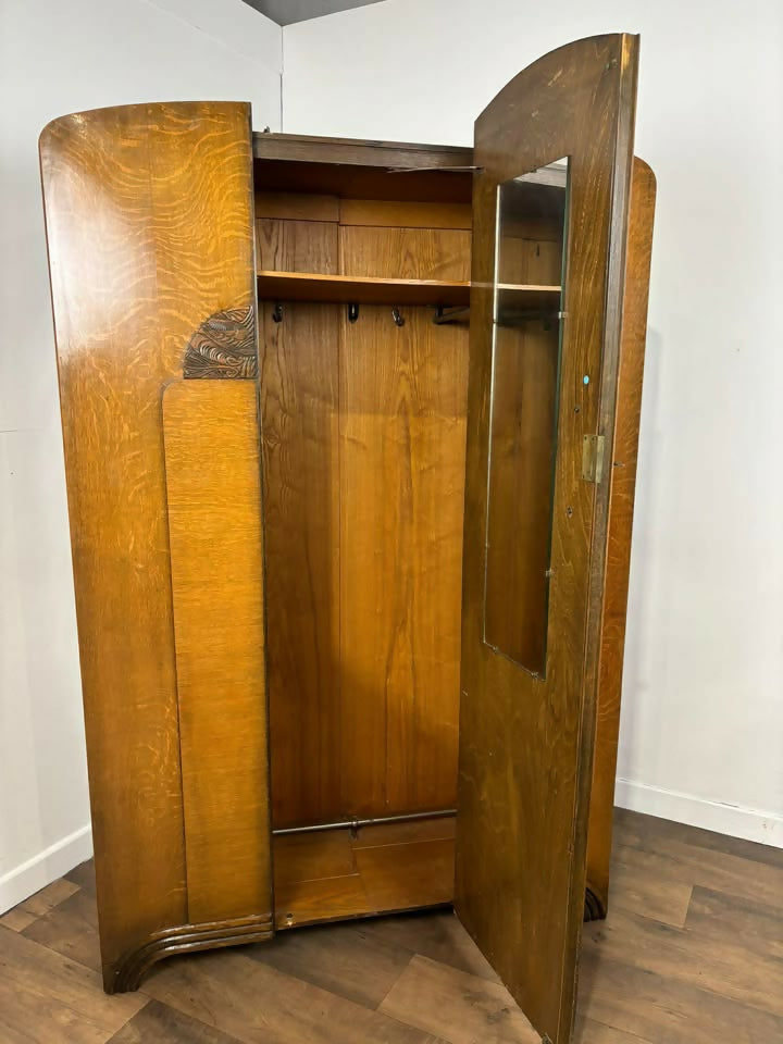 Vintage Oak Veneer Wardrobe – Art Deco Style