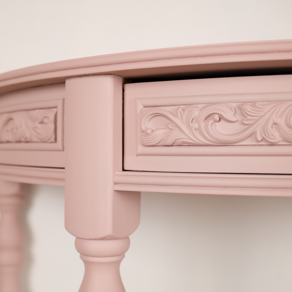 Blush Pink Demi Lune Console Table | Vintage Upcycled Half Moon Hallway Table
