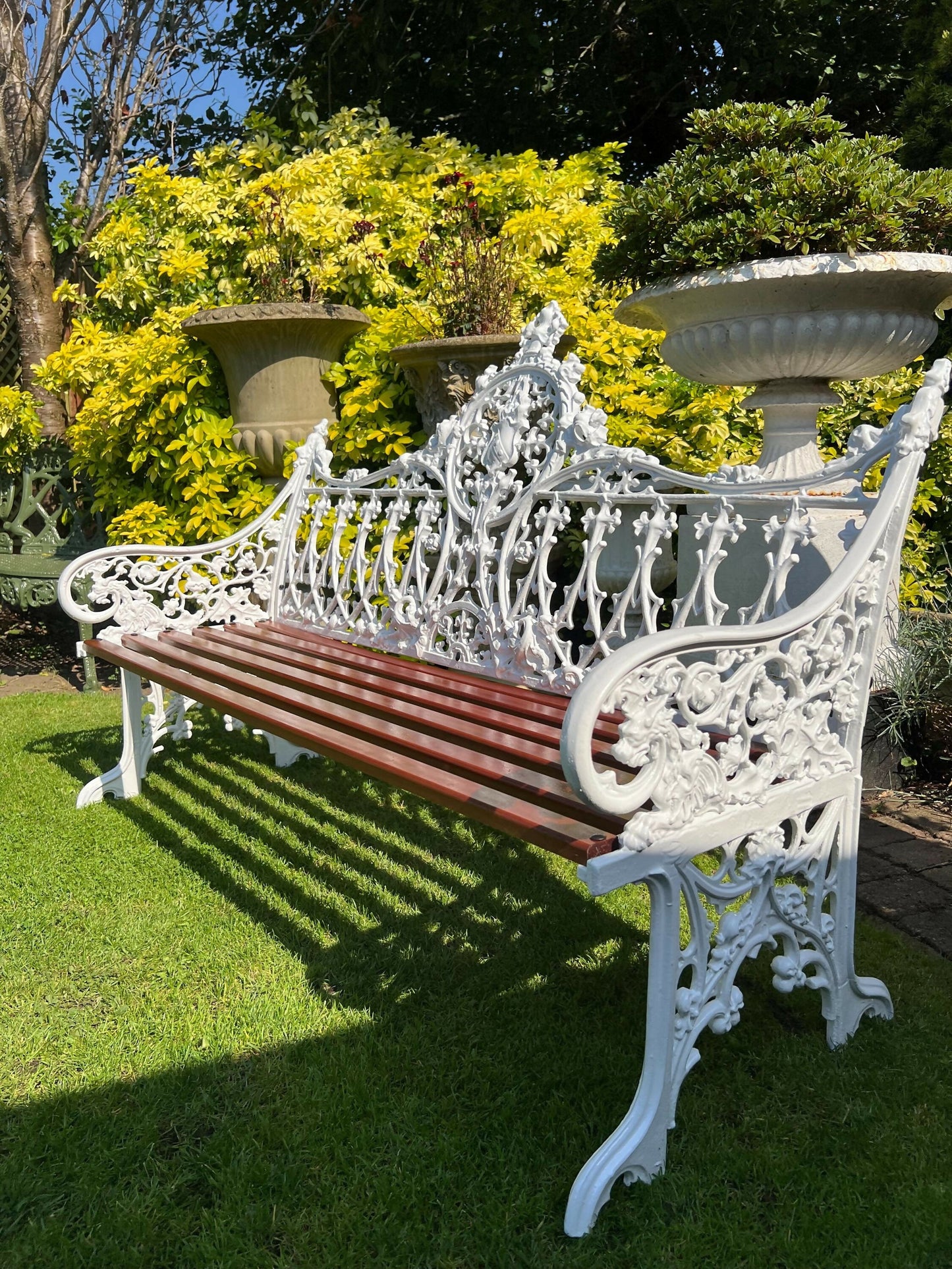 Coalbrookdale Style White Vintage Ornate Garden Bench