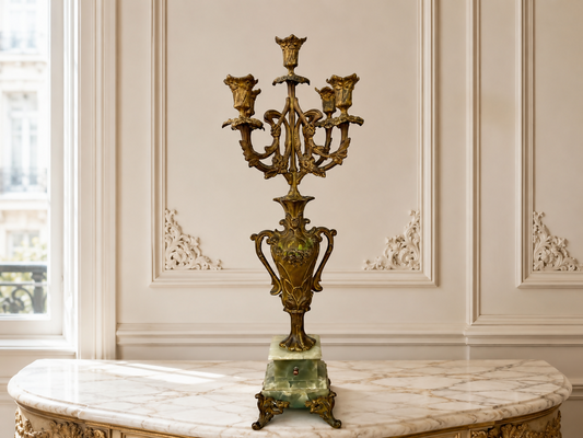 Candelabra Antique French Style Brass Marble Five Arm Candle Holder LOT 6488