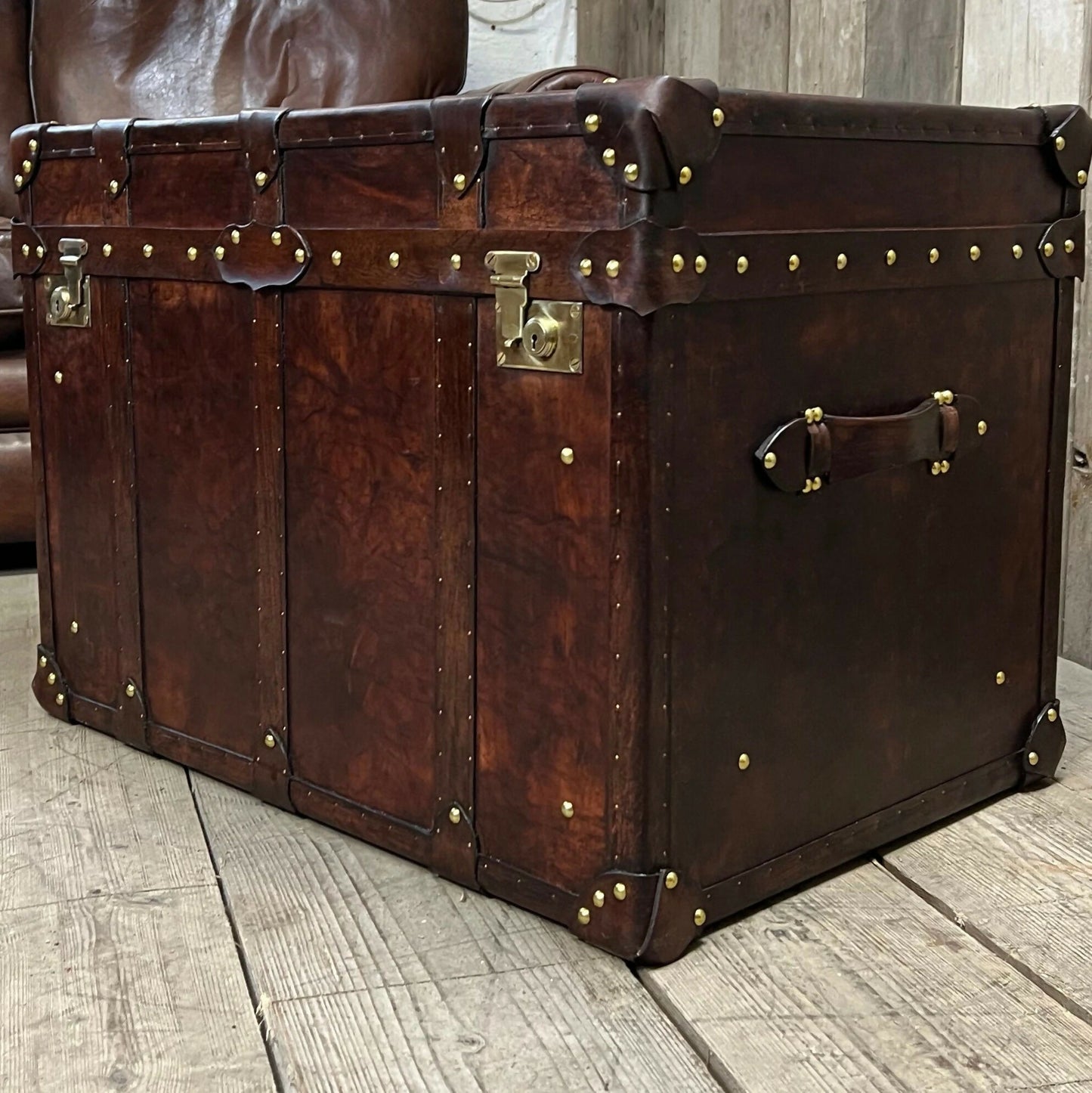 English Leather Coffee Table Storage Trunk