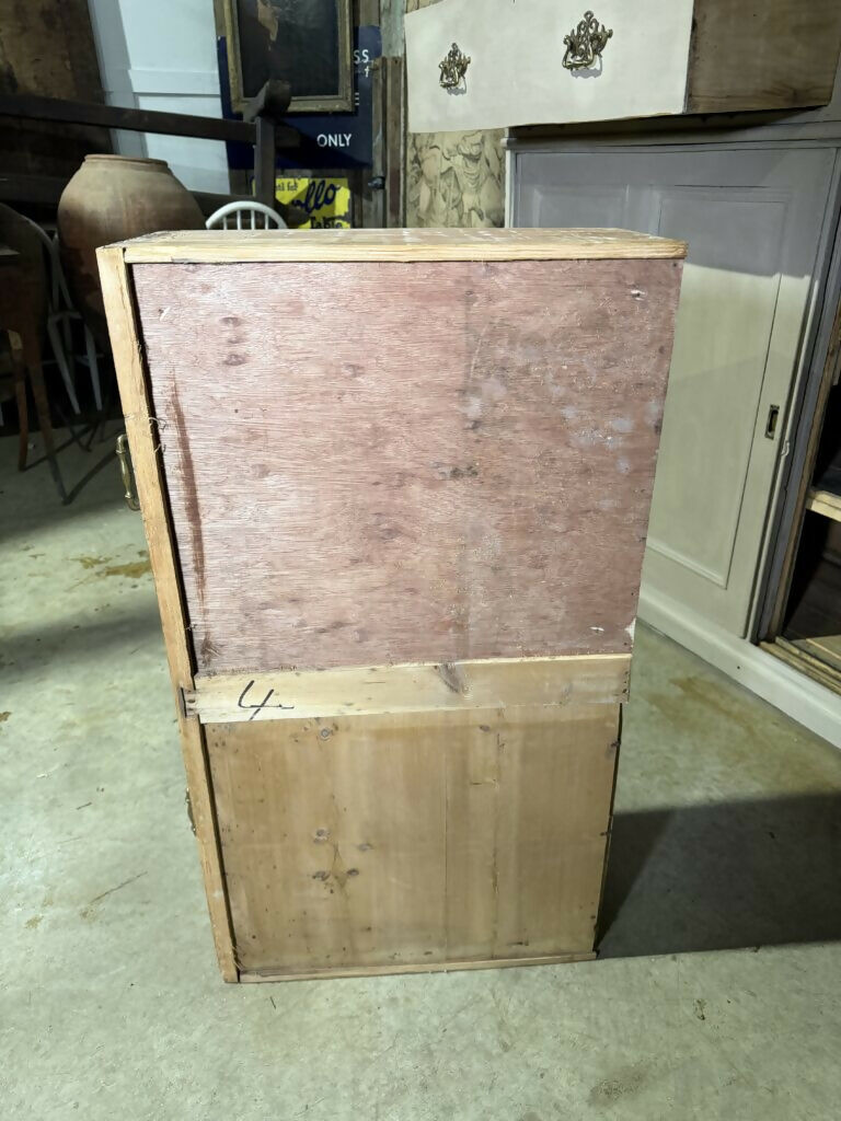 Antique Large Victorian Estate Housekeeper Painted Pine Sliding Door Drawers Cupboard, c.1870