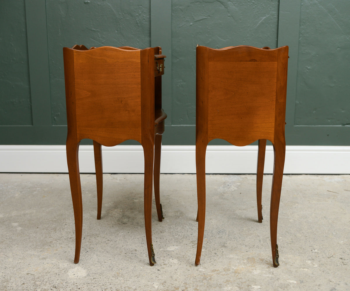 Vintage Pair French Bedside Tables - by Jean Laick - Cherry Wood