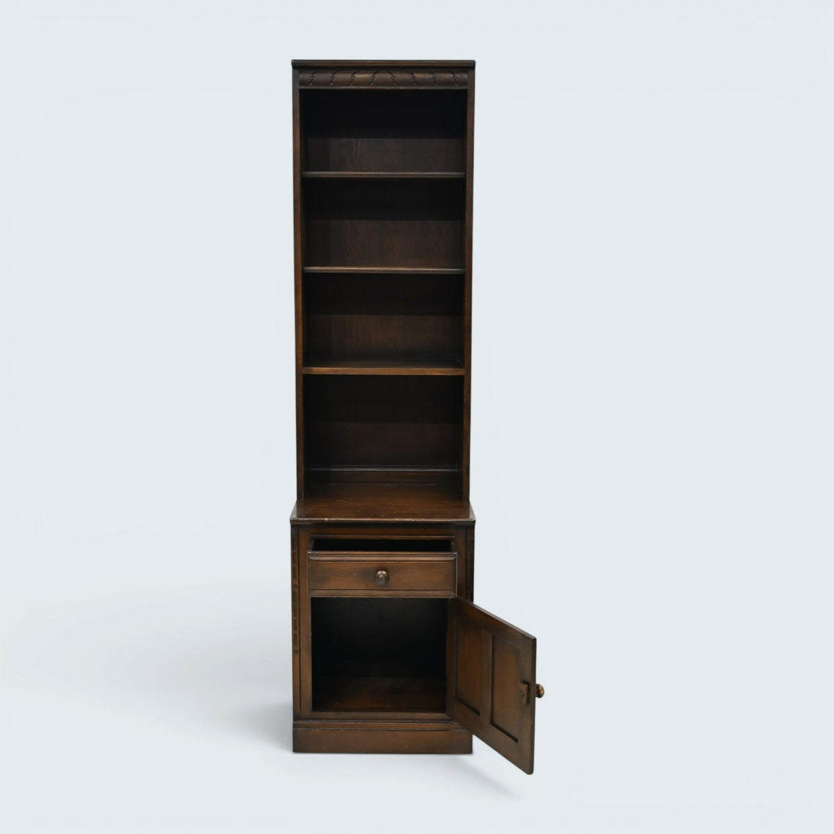 Ercol Narrow Mural Bookcase 3 Shelves Cupboard & Drawer Dark FREE UK Delivery*