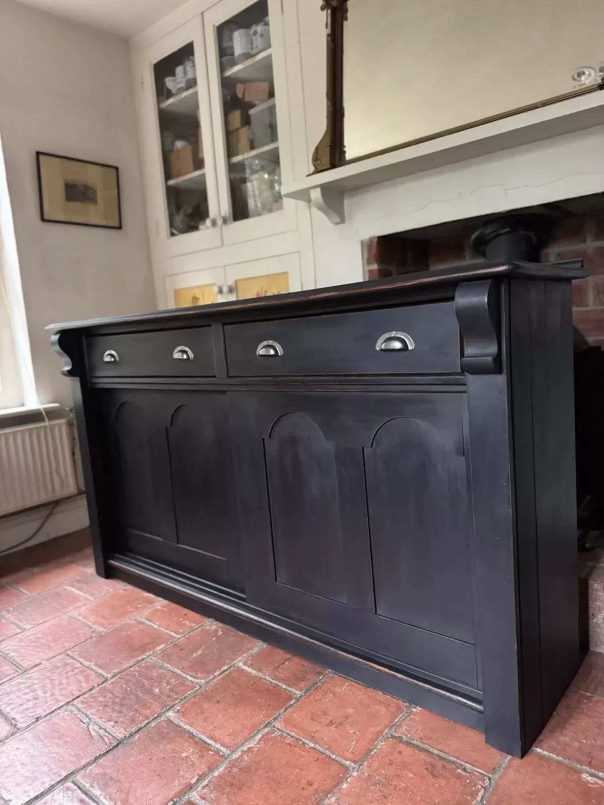 Vintage Victorian Painted Solid Pine Dresser Sliding Door Cupboard