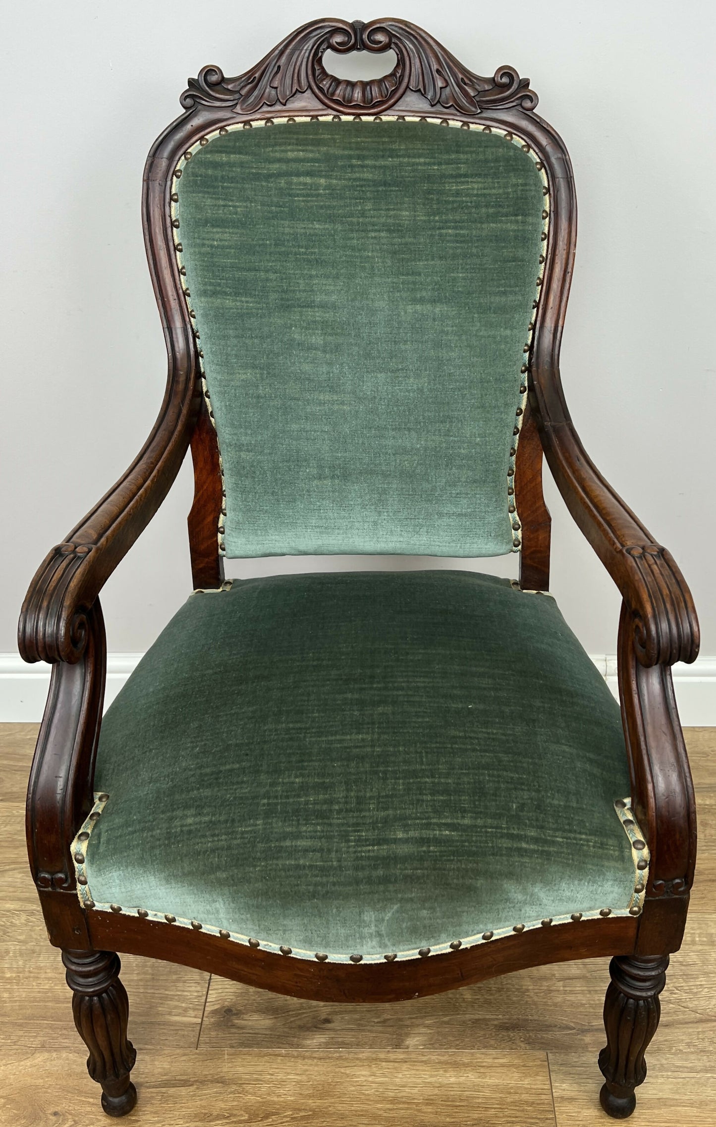 Armchair Antique French Style Walnut Upholstered Seat Carved Chair LOT 6286