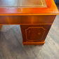 Reproduction Yew Wood Pedestal Desk with Brown Leather Inset