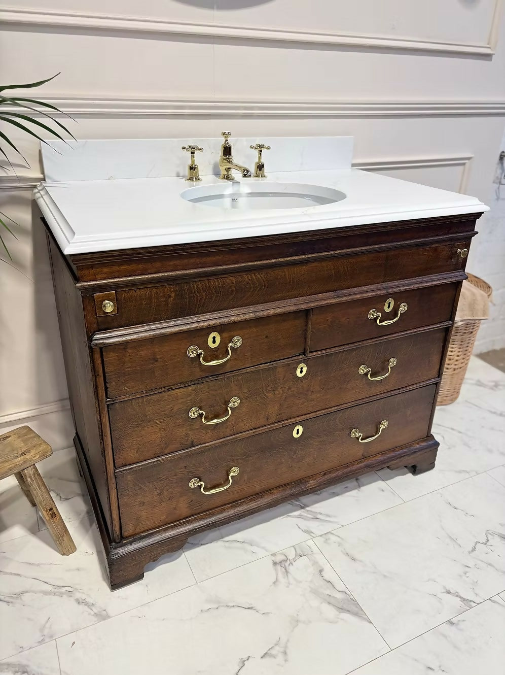 Width 102cm - Oak Vintage Bathroom Vanity Unit