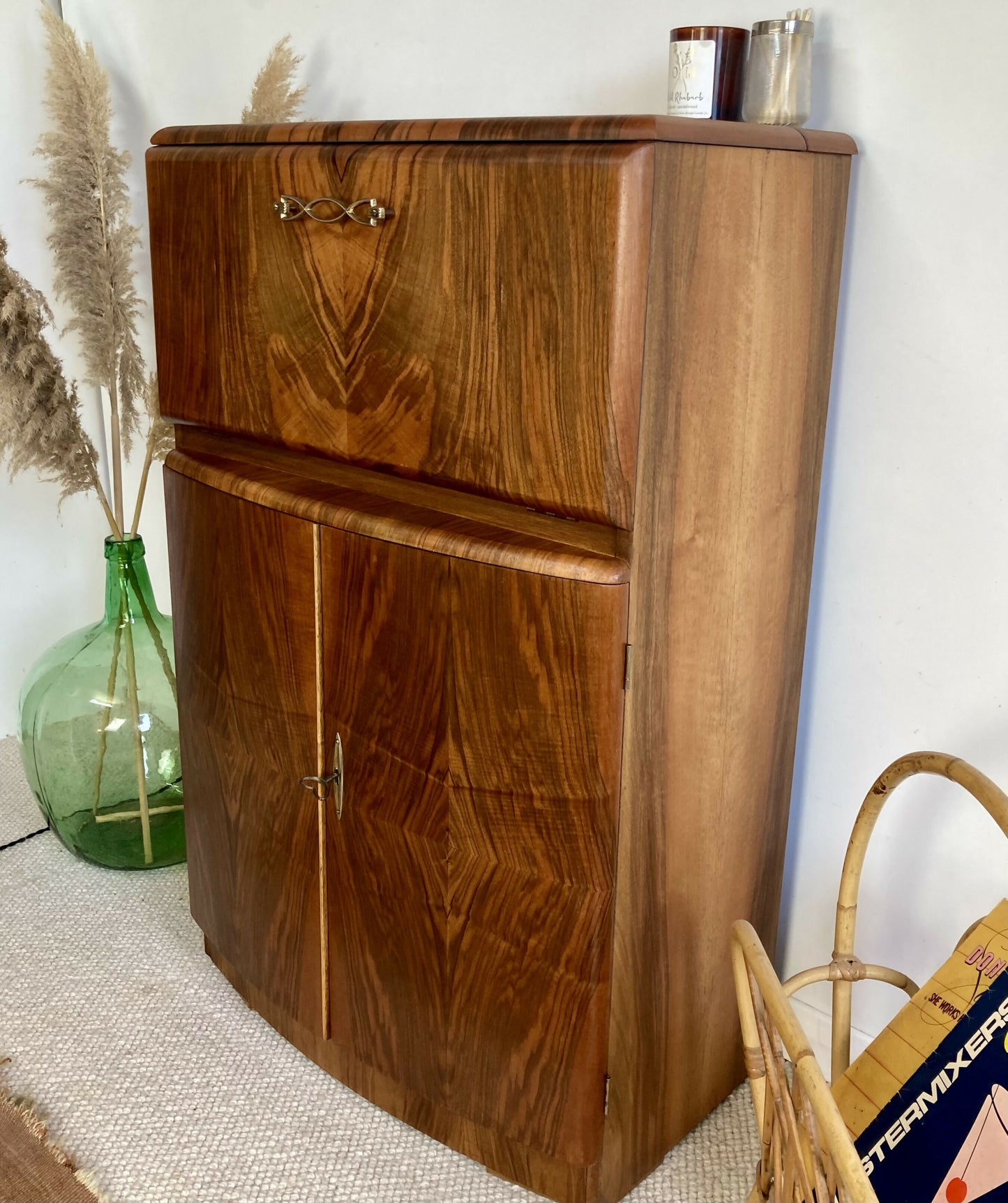Art Deco Petite Walnut Cocktail Cabinet