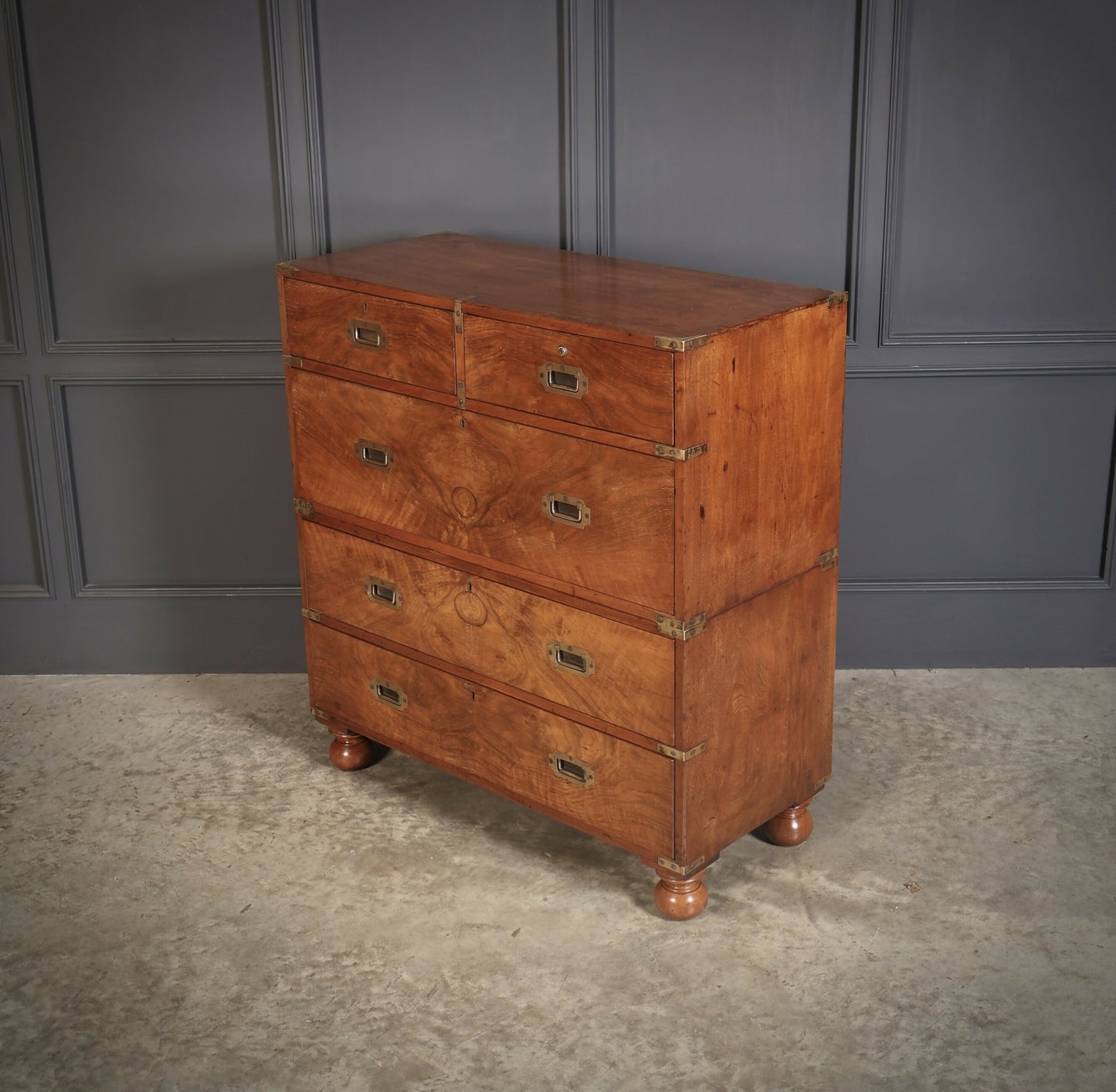 Vintage Mahogany Military Campaign Secretaire Chest