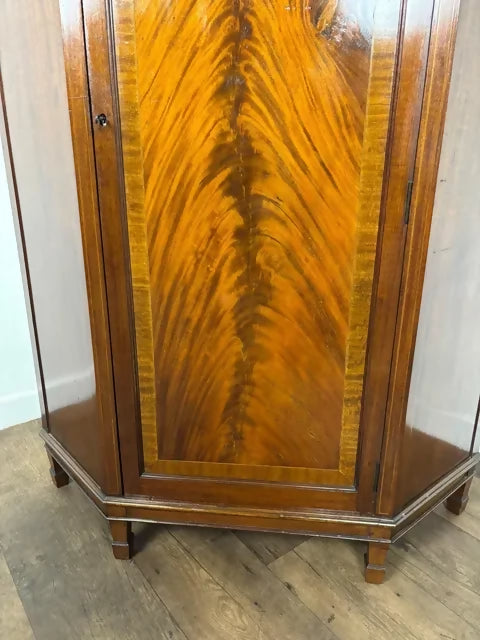 Edwardian Flame Mahogany Inlaid Freestanding Corner Cabinet