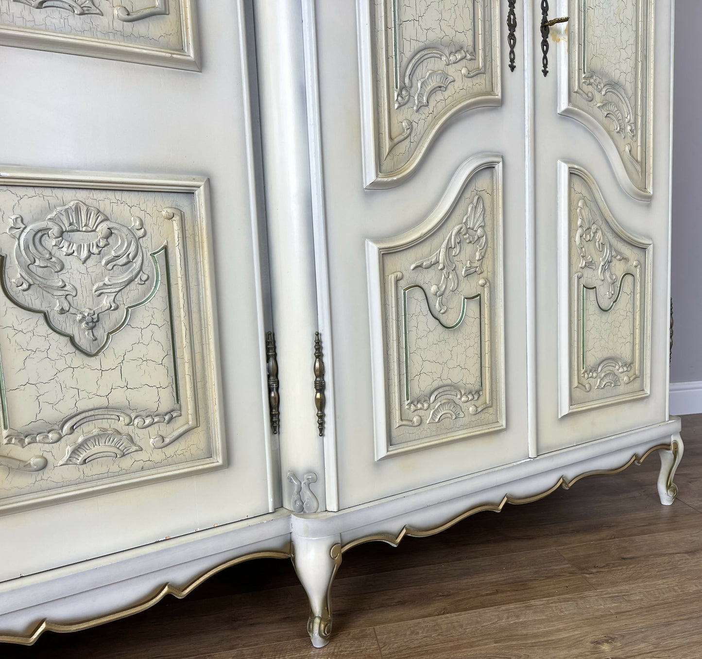 Wardrobe Vintage French Shabby Chic Five Door Carved Armoire Cabinet LOT 6121