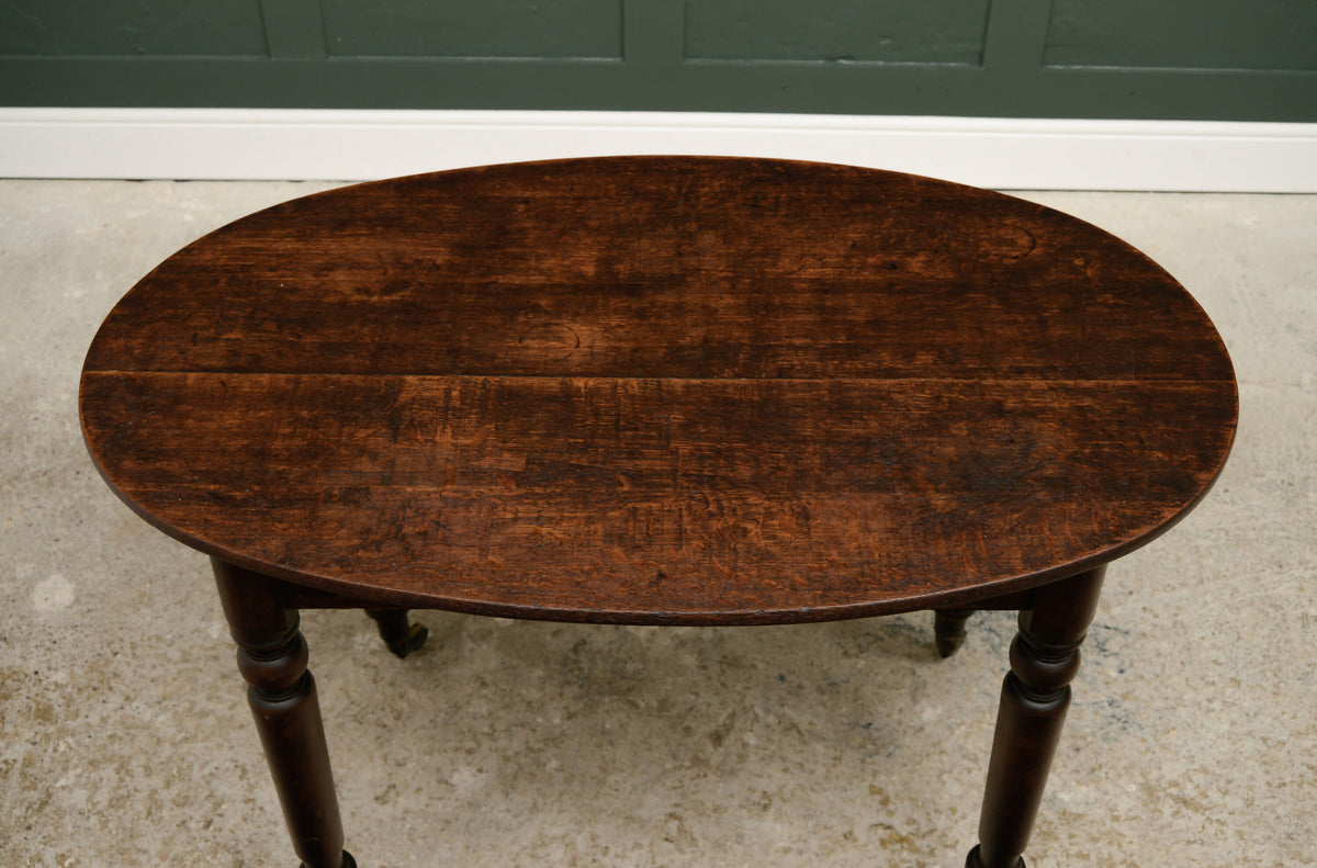 Antique Oak Oval Breakfast Dining Table on Castors - Kitchen Table