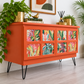 Tropical Coral Sideboard | Mid-Century Modern Cocktail Cabinet | Botanical Statement Furniture