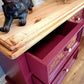 Upcycled Burgandy and Gold Chest of Drawers with Damask Design