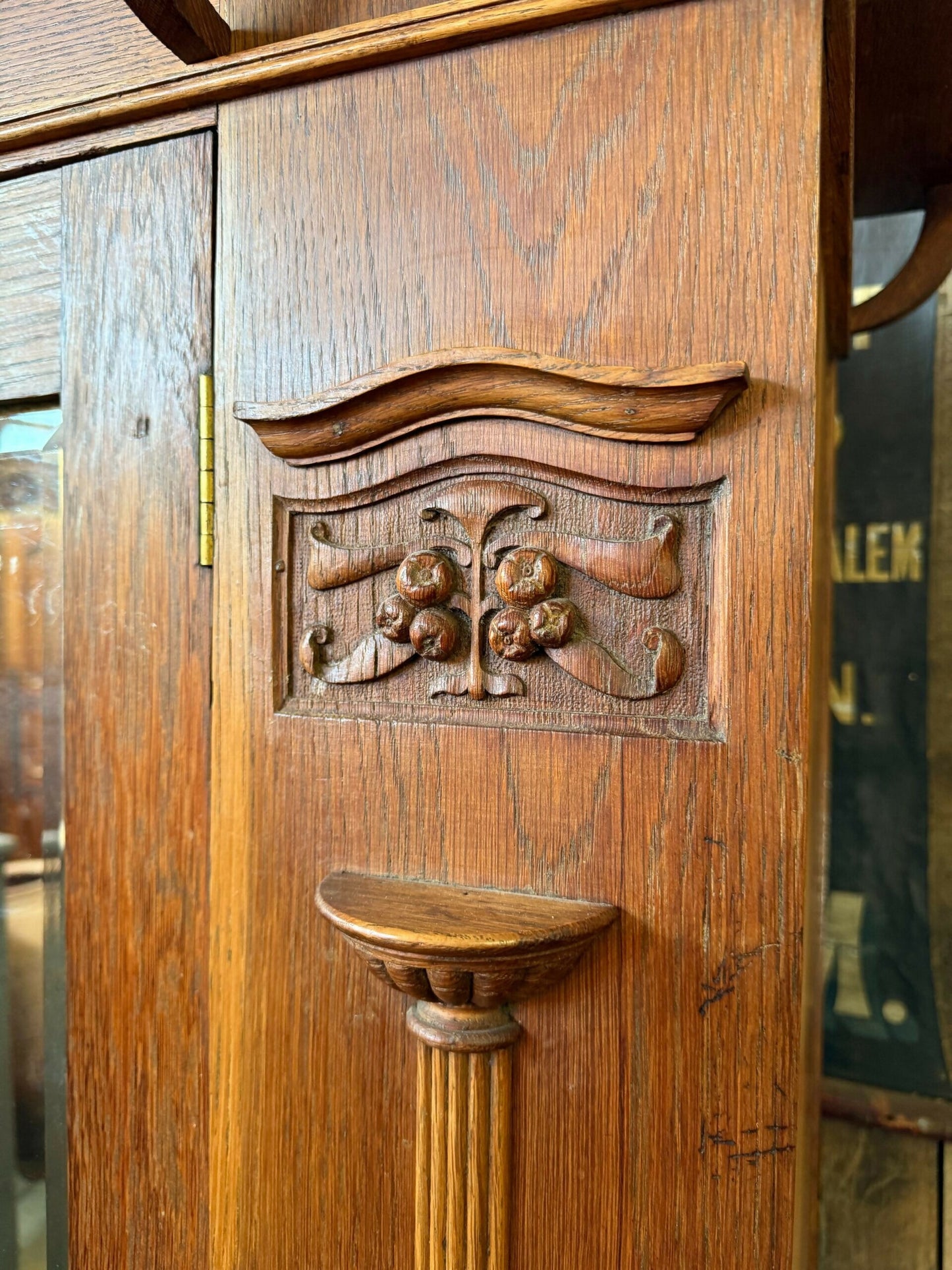 Antique Oak Art Nouveau Arts Crafts Mirrored Wardrobe, Shapland Petter, c1900