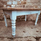 Vintage Farmhouse Table with Drawer – Rustic Reclaimed Pine Top & Painted Base – Country Kitchen Dining