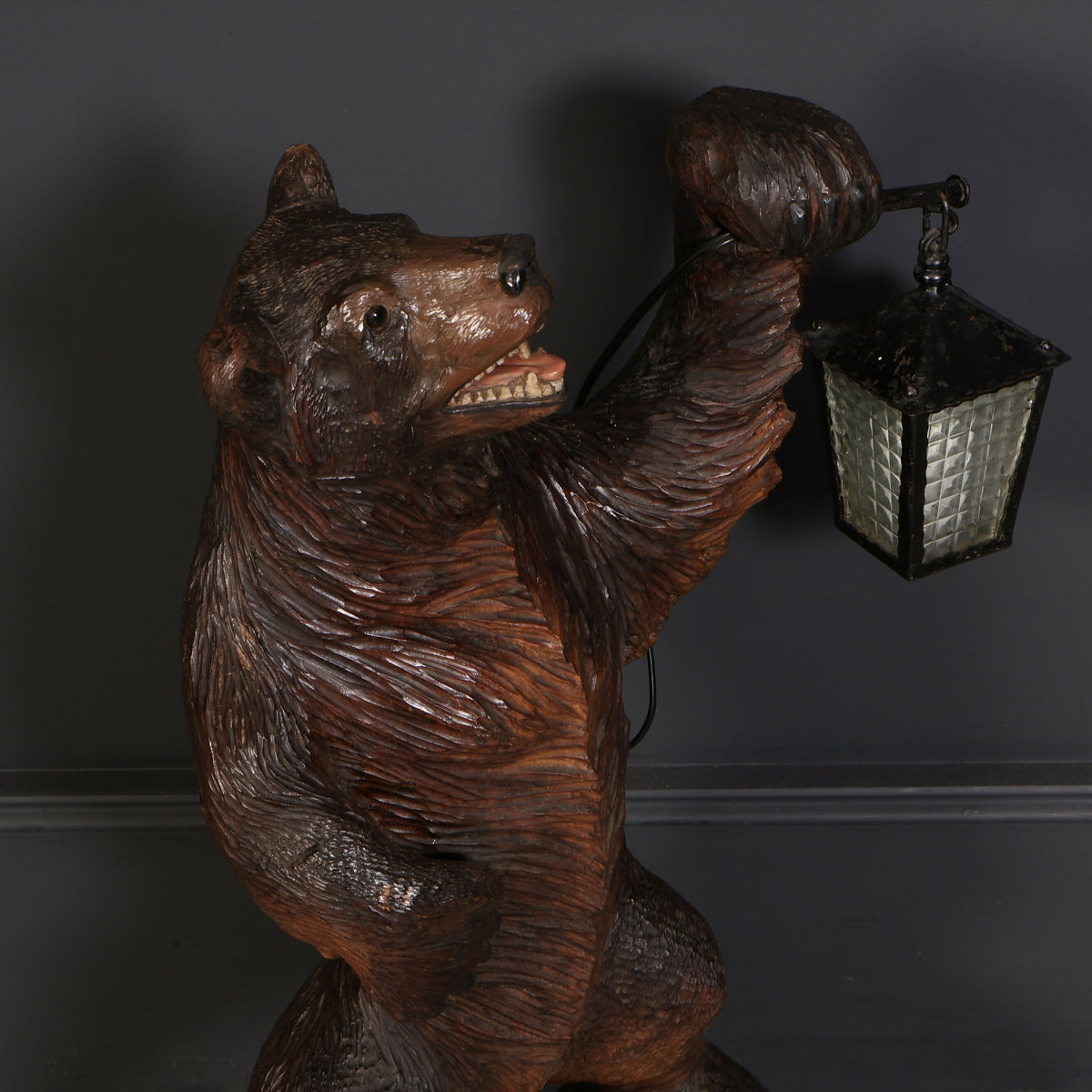 Carved Wood Black Forest Bear Lamp