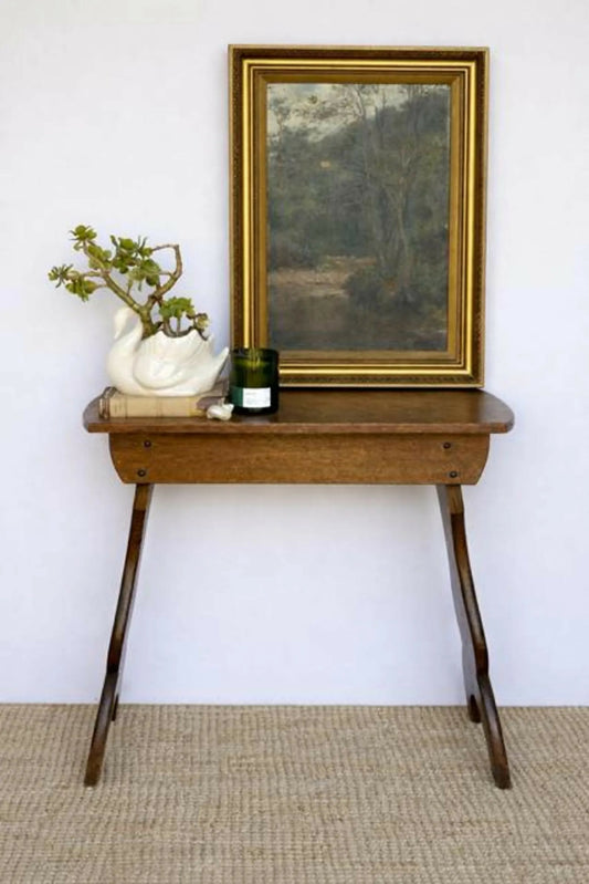 Vintage Oak Side Table | Primitive Lamp Table | English Country