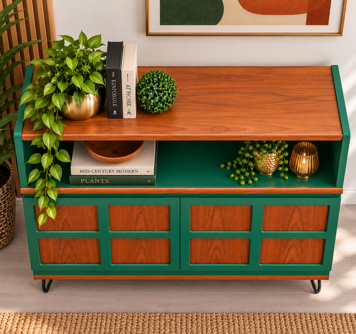 Mid-Century Modern Sideboard | Fusion Mineral Paint Park Bench | Vintage Storage Cabinet