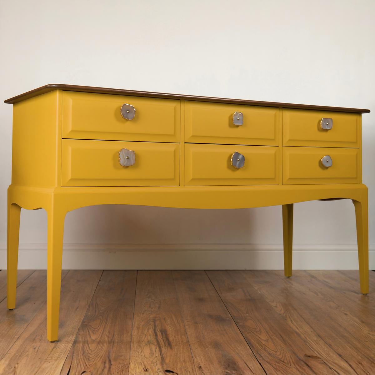 Mustard Yellow Vintage Stag Minstrel Mahogany Sideboard | Agate Handles | Upcycled Furniture | Mid Century Style