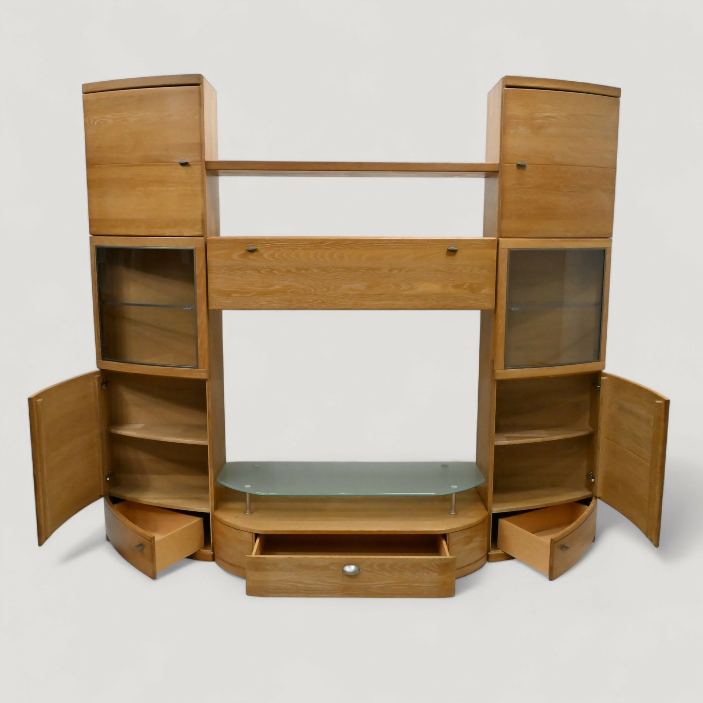Large Hatfields Entertainment Wall Unit Oak Drawers & Cupboards FREE UK Delivery. SBR10963/2309E