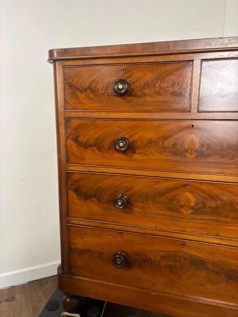 Victorian Mahogany Chest of Five Drawers on Bun Feet