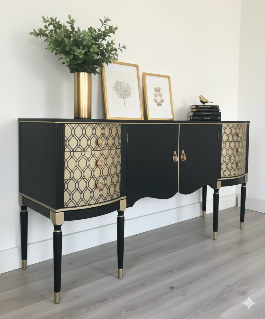 strongbow sideboard in black and vintage gold