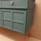 Painted Upcycled Teak Nathan Midcentury Sideboard. Grey Blue and Copper. Copper Pin Legs. Commission piece.